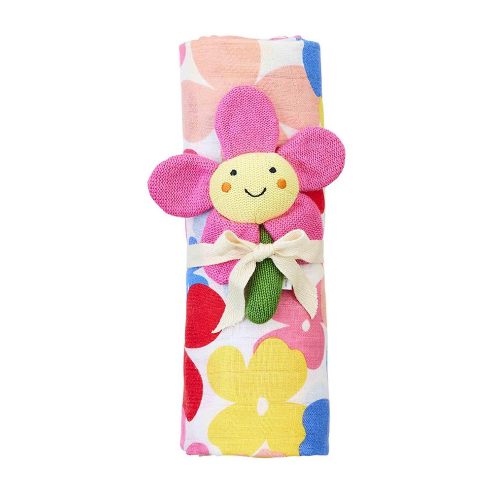 Mud Pie Floral Swaddle & Rattle Set