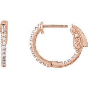14K Rose 1/3 CTW Lab-Grown Diamond Inside-Outside 15.5 mm Hinged Hoop Earrings 650183:LG612:P