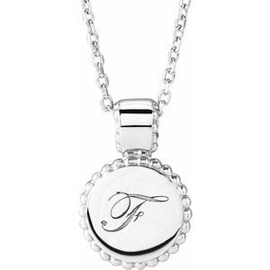 Sterling Silver Engravable Beaded Disc 16-18" Necklace 88596:110:P