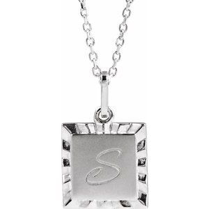 Sterling Silver Engravable Square 16-18" Necklace 88724:109:P