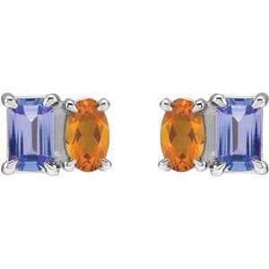 Sterling Silver Natural Tanzanite & Natural Citrine Two-Stone Stud Earrings 88696:119:P
