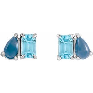Sterling Silver Natural Sky Blue Topaz & Natural London Blue Topaz Two-Stone Stud Earrings 88705:106:P