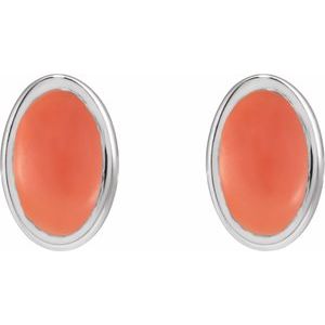 Sterling Silver Natural Pink Coral Earrings 23489:611:P