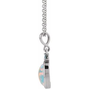 Sterling Silver 6x4 mm Lab-Grown White Opal & Natural London Blue Topaz 16-18" Necklace 87438:221:P