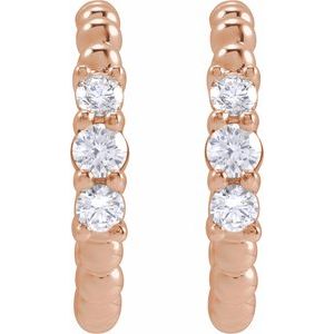 14K Rose 3/8 CTW Natural Diamond Beaded 19.3 mm Hoop Earrings 88756:103:P