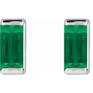 Sterling Silver Lab-Grown Emerald Channel-Set Earrings 88107:113:P