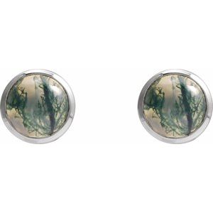 Sterling Silver Natural Moss Agate Earrings 23482:104:P