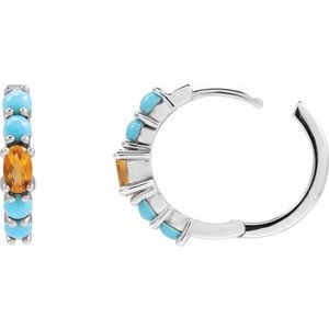 Sterling Silver Natural Citrine & Natural Turqouise 19.6 mm Hoop Earrings 88733:105:P