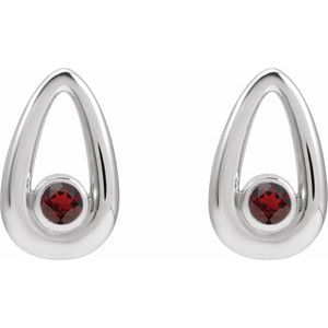 Sterling Silver Natural Mozambique Garnet Geometric Earrings 88772:100:P