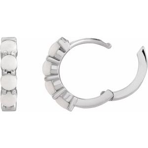Sterling Silver Natural White Opal Cabochon Hinged 14.7 mm  Hoop Earrings 87181:201:P