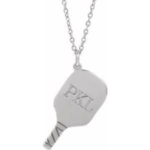 Sterling Silver Engravable Pickleball Paddle 16-18" Necklace 88786:105:P