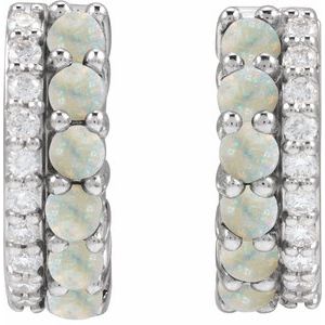 Sterling Silver Natural White Opal & 1/8 CTW Natural Diamond Huggie Hoop Earrings 88701:137:P