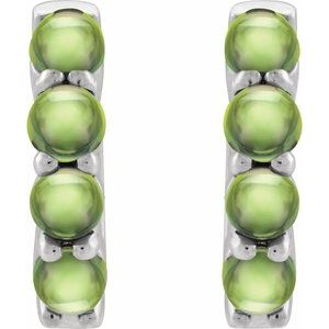 Sterling Silver Natural Peridot Cabochon Hinged 14.7 mm  Hoop Earrings 87181:206:P