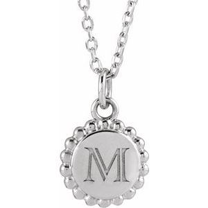 Sterling Silver Engravable Beaded Disc 16-18" Necklace 86472:114:P