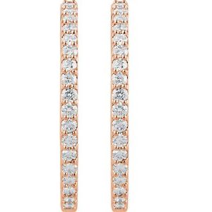 14K Rose 3 CTW Natural Diamond Inside-Outside 34.5 mm Hinged Hoop Earrings 650183:125:P