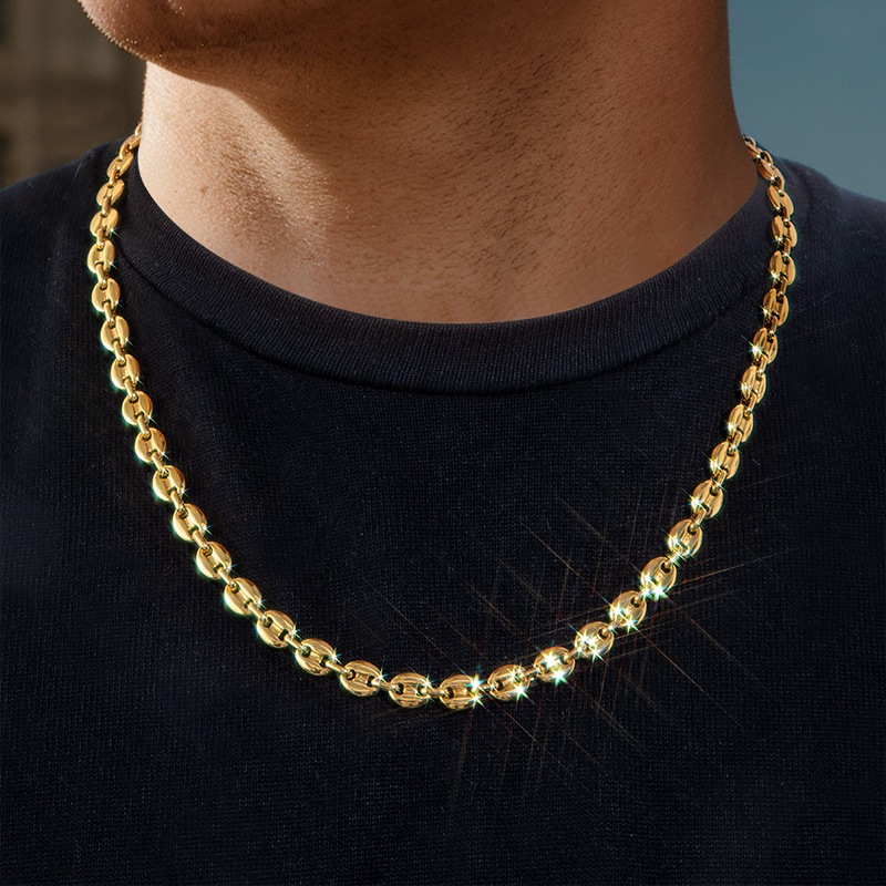 Helloice 7mm 22" Stainless Steel Coffee Bean Chain in Gold