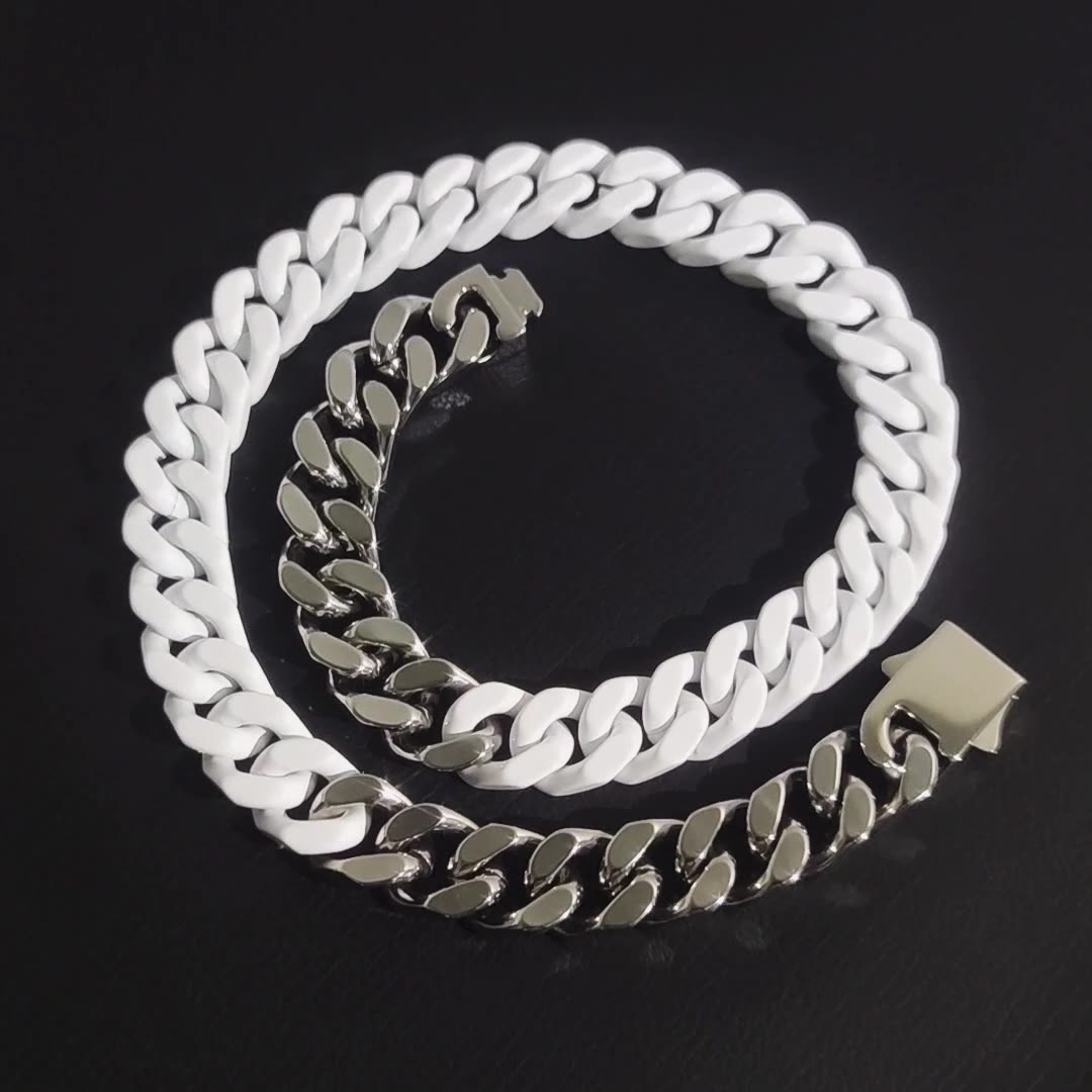 Helloice 13mm Titanium Steel Lacquered Two-color Cuban Necklace