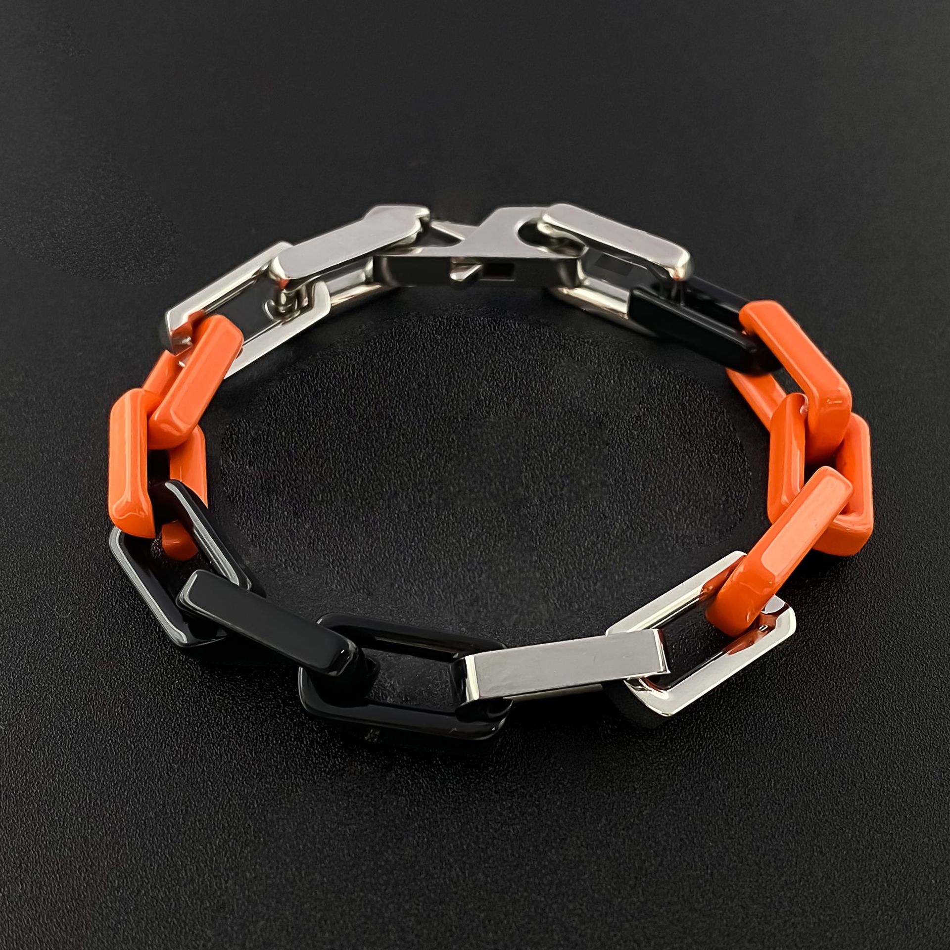 Helloice Titanium Steel Rectangle Link Colorblock Bracelet
