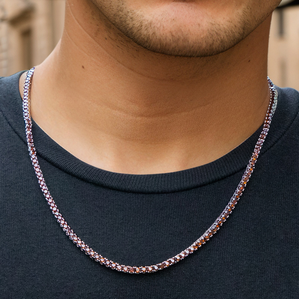 Helloice 3mm Coffee Tennis Chain in White Gold