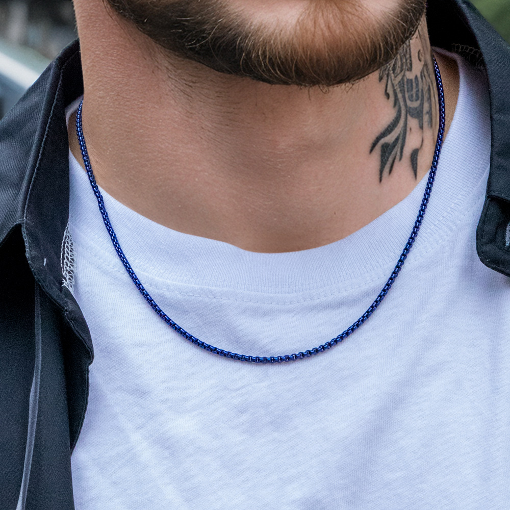 Helloice 2.3mm Round Box Chain in Black Gold/Blue