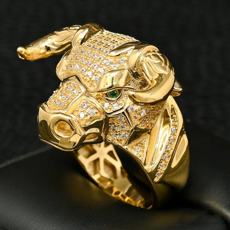 Helloice The Head Of Angry Bull Ring in Gold