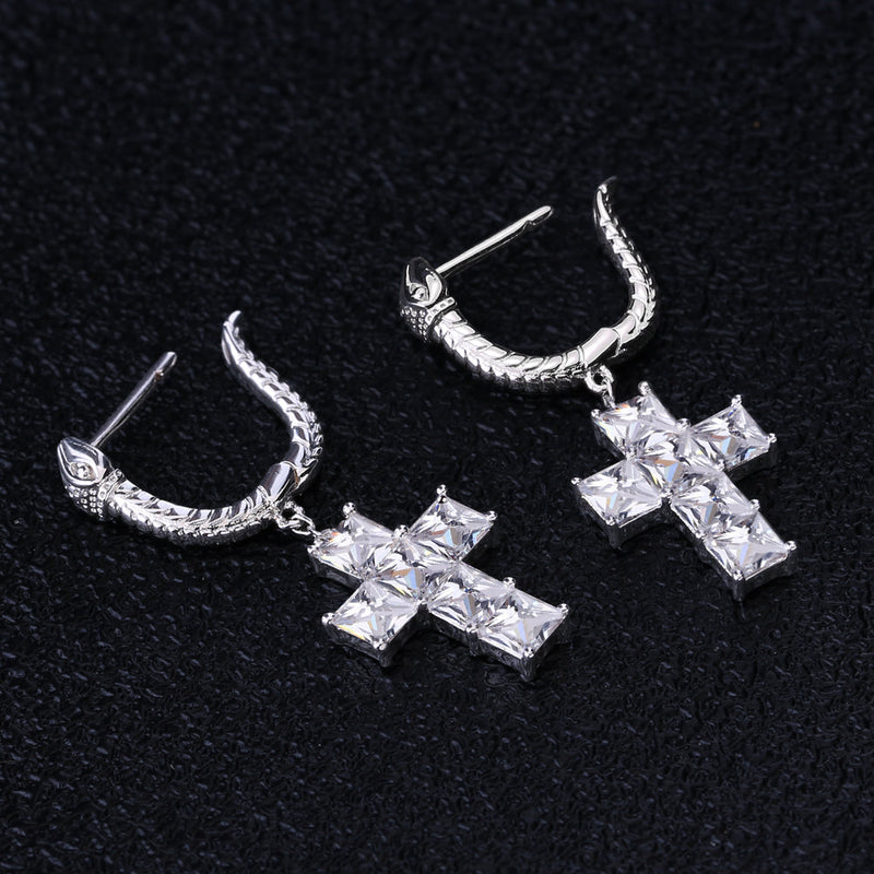 Helloice Snake Buckle Dangle Cross Earrings