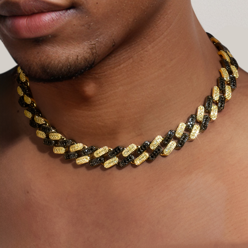 Helloice 15mm Iced Out Black & Yellow  Diamond two-tone Cuban Chain