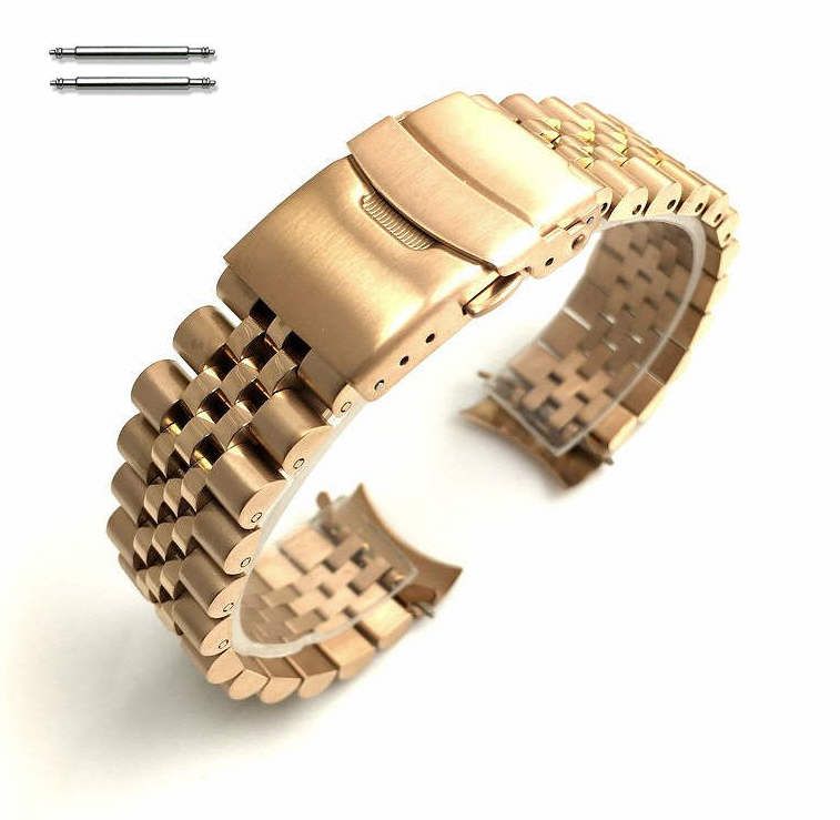18mm Metal Jubilee Style Rose Gold Curved End Watch Band Double Lock Clasp #7004