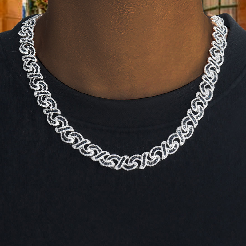 Helloice 12mm Baguette Cut Black Diamonds Infinity Necklace
