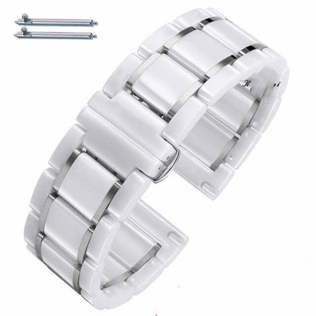 22mm White Ceramic Replacement Watch Band Butterfly Clasp Quick Release #8004