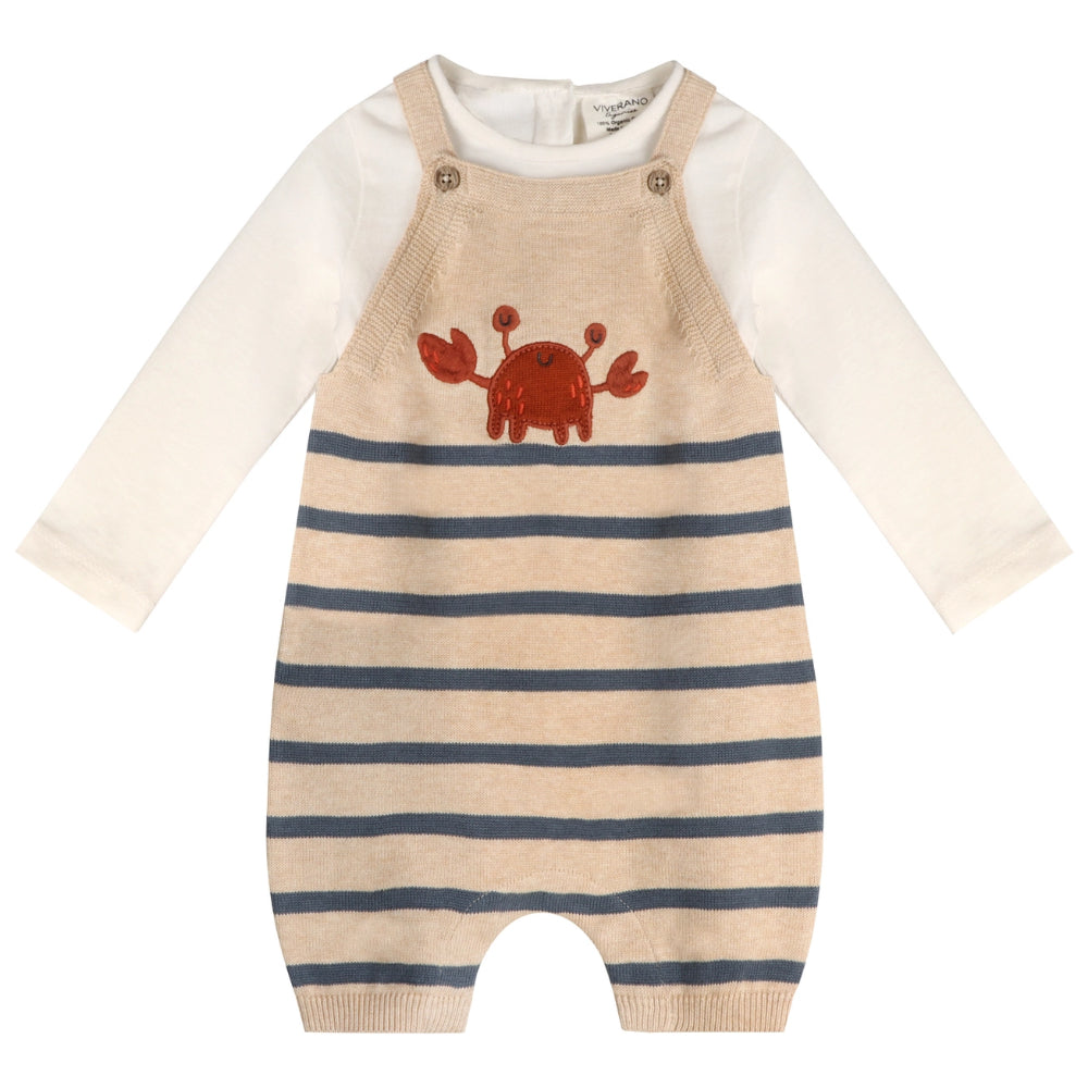 Viverano Organics Crab Embroidered Knit Baby Romper Set (Organic Cotton)-Oat Heather