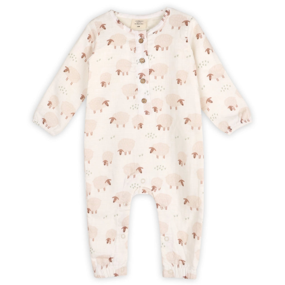 Viverano Organics Sheep Long Sleeve Baby Jumpsuit (Organic Muslin)