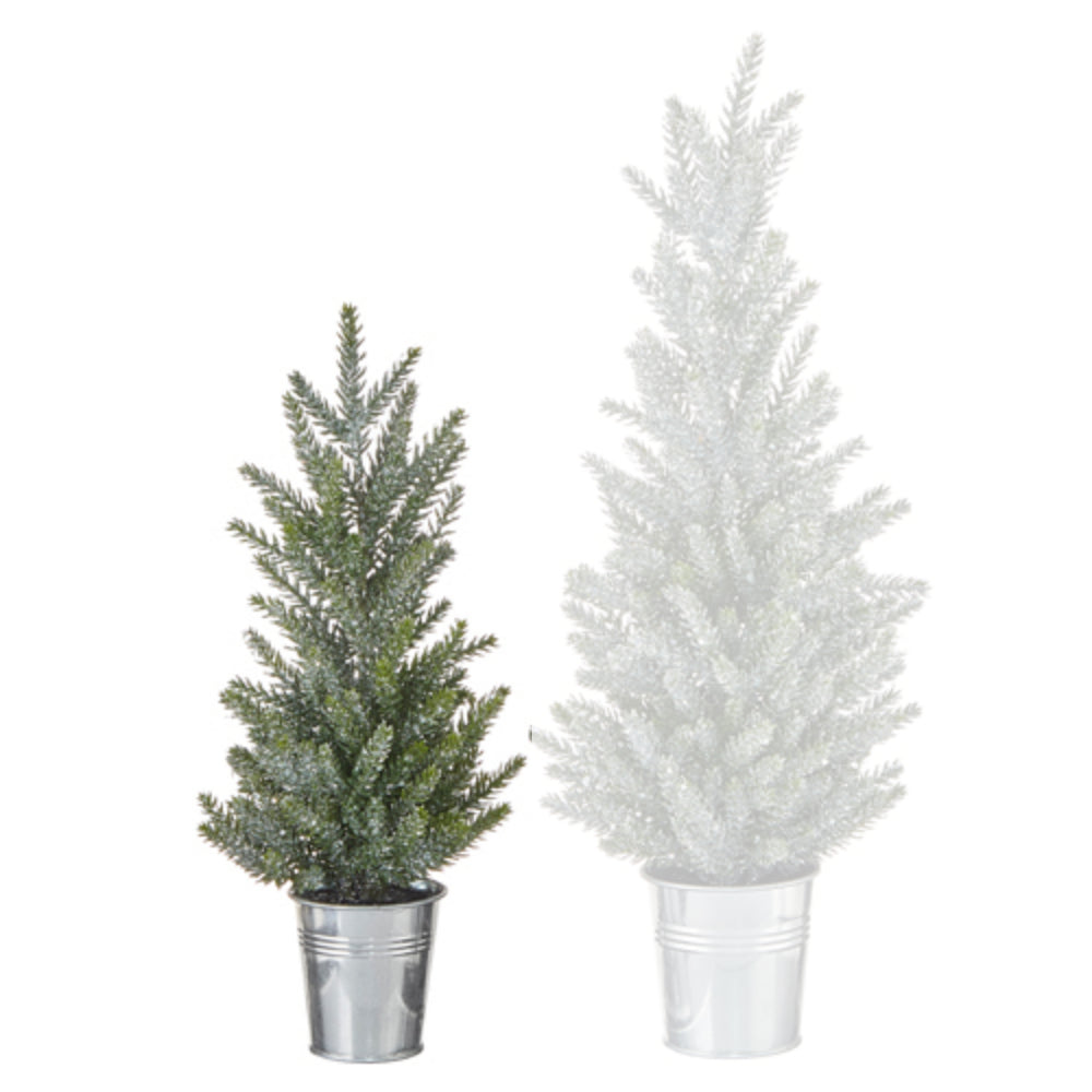 Green Glittered Tree in Bucket - Small