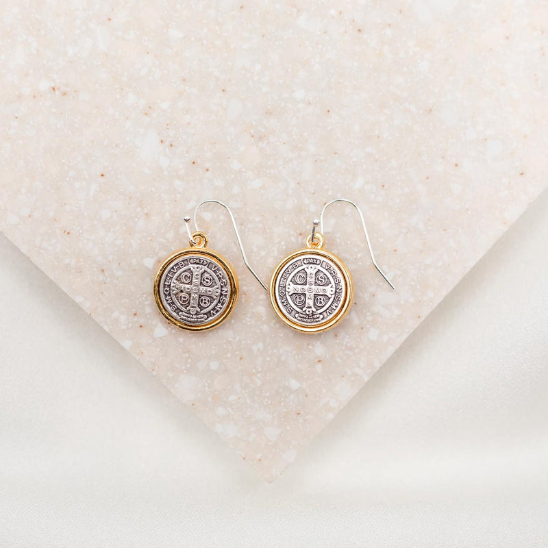 Benedictine Blessing Gold Rim Earrings for Meaningful Style