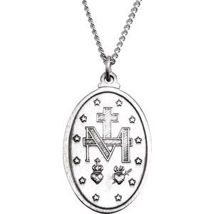 Sterling Silver 23x16 mm Oval Miraculous Medal 18" Necklace R5020:104205:P