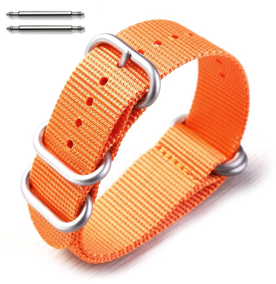 5 Ring Ballistic Army Military Orange Nylon Fabric 20mm Replacement Watch Band #3025
