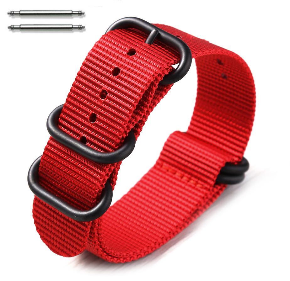 5 Ring Ballistic Army Military Red Nylon Fabric 24mm Replacement Watch Band #3028