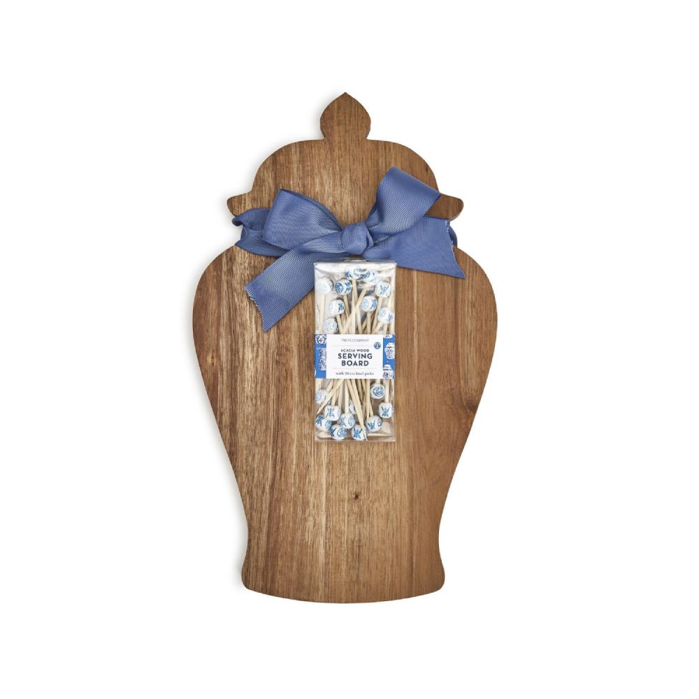 Two's Company Ginger Jar-Shaped Serving Board with 20 Cocktail Picks
