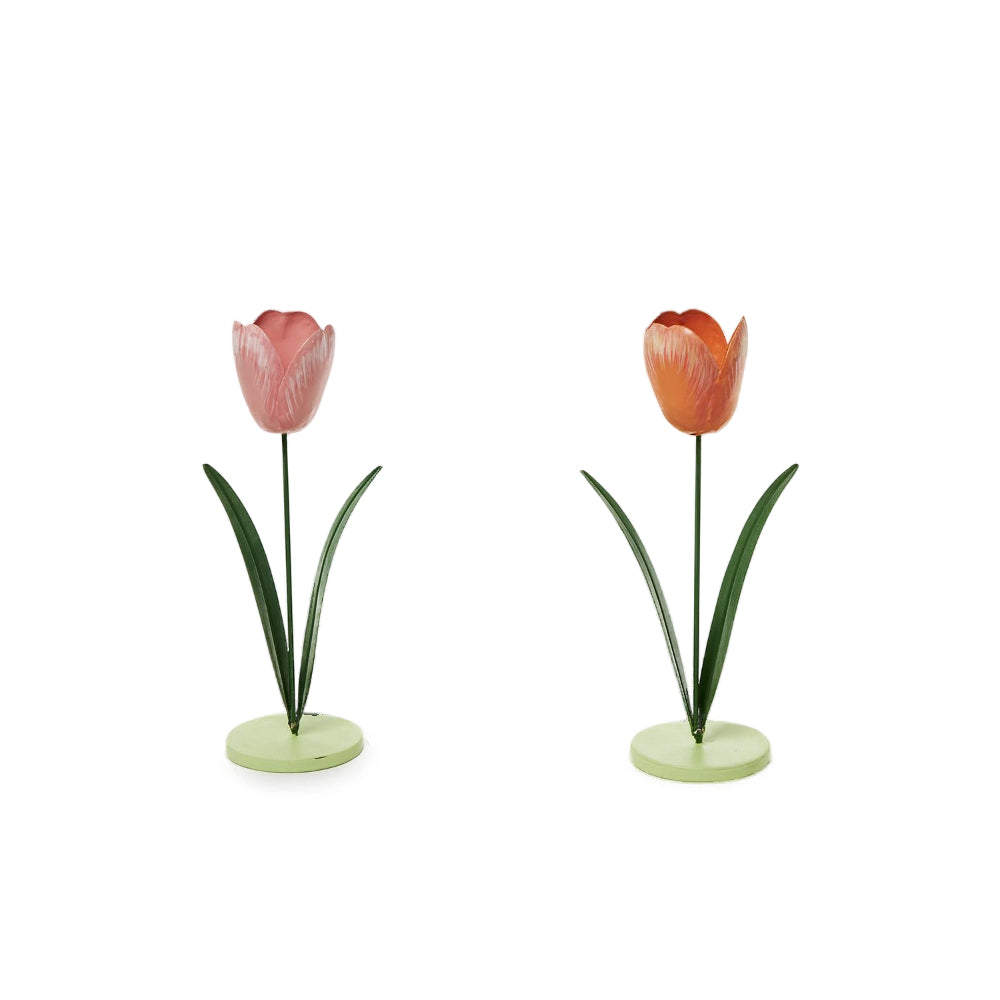 Two's Company Tulip Hand-Crafted Taper Candleholders-Small