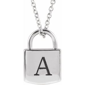 Sterling Silver Engravable Lock 16-18" Necklace 87184:120:P