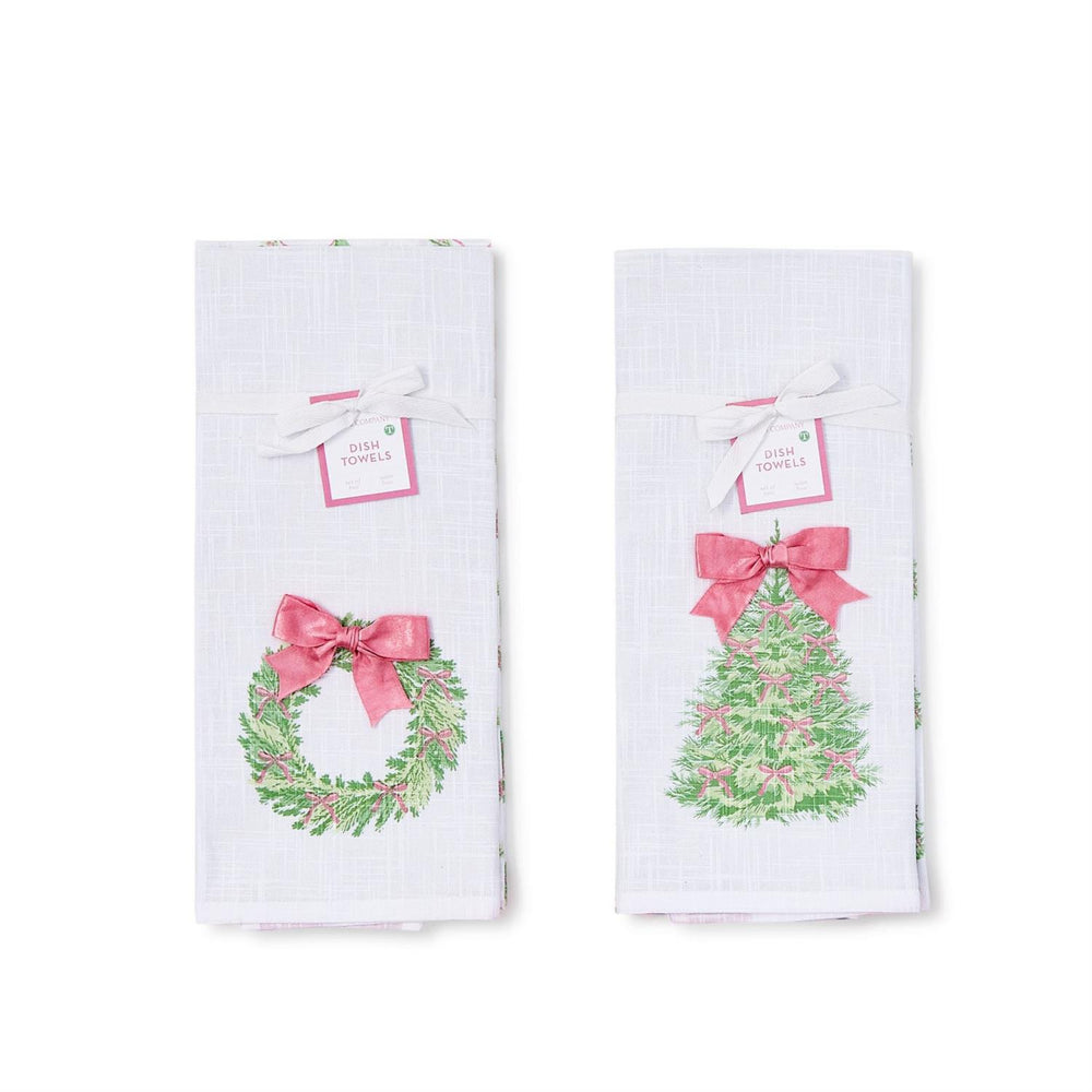 Two's Company Bow-tiful Dish Towels with Satin Bow Accent-Set of 2