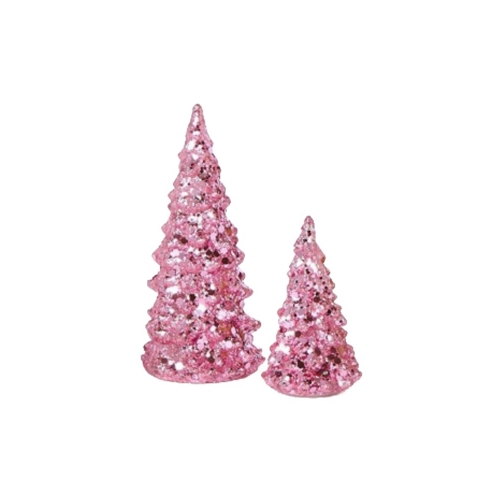 Two's Company All that Glitter Mini Light-Up Trees-Pink