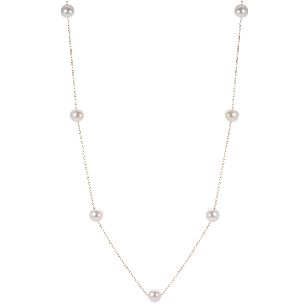 14k Gold Freshwater Pearl Tin Cup Pearl Necklace