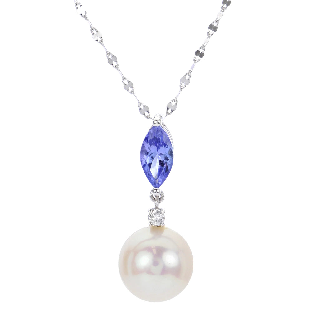 14k Gold Freshwater Pearl & Tanzanite Pendant Necklace