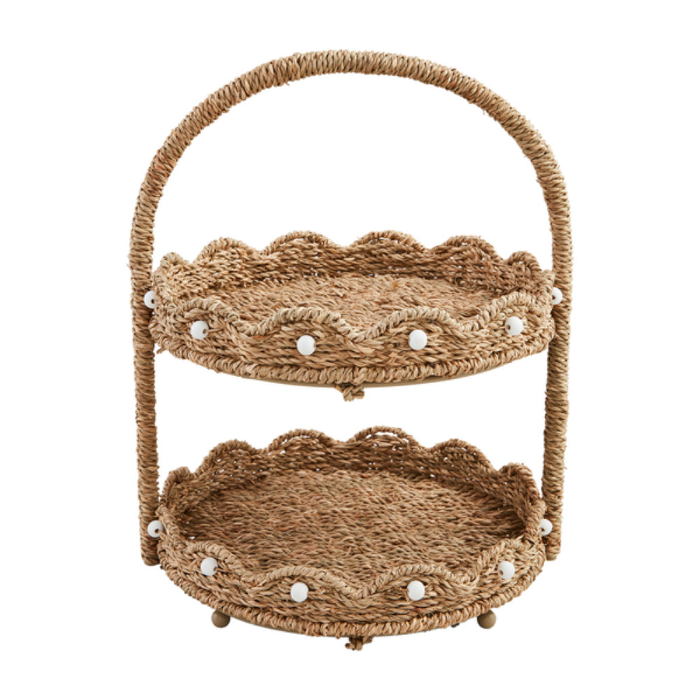 Mud Pie Scalloped Woven Tiered Server