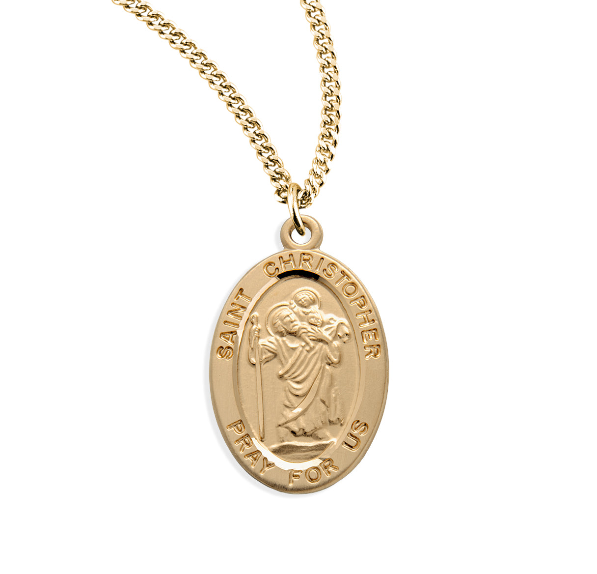 St. Christopher 16k Yellow Gold Medal Necklace for Travelers