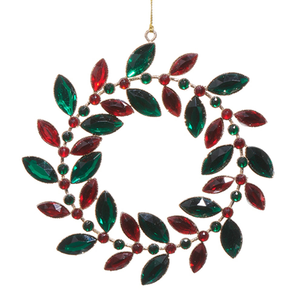 Raz Imports 6" Red and Green Jeweled Wreath Ornament