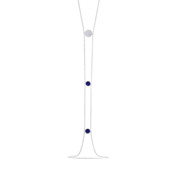 Shy Creation 0.15Ct Diamond & 0.53Ct Lapis Circle Lariat Necklace SC55003376
