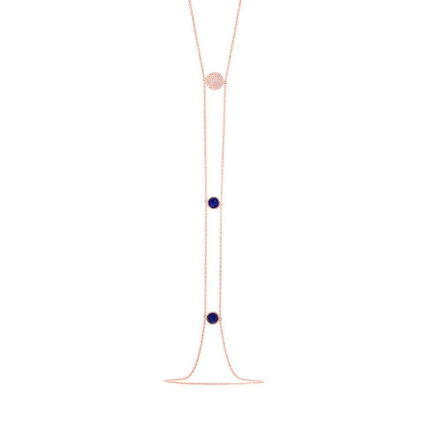 Shy Creation 0.15Ct Diamond & 0.53Ct Lapis Circle Lariat Necklace SC55003378