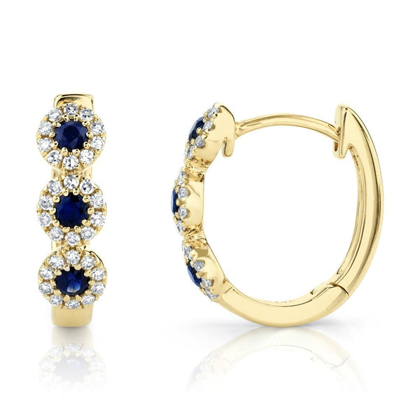 Shy Creation 0.15Ct Diamond & 0.30Ct Blue Sapphire Huggie Earring SC55003643